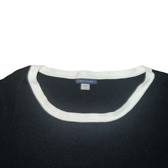 TOMMY HILFIGER Black & White Contrast Bell Sleeve Sheath Dress Size L - Picture 4 of 7